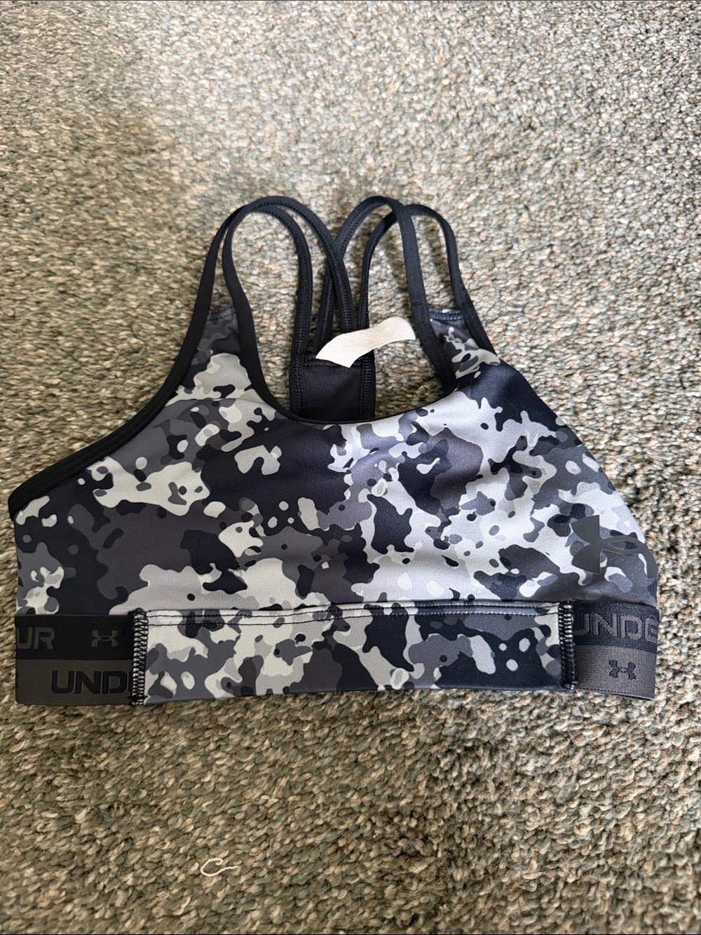 Under Armour Black and Gray Camo Sports Bra